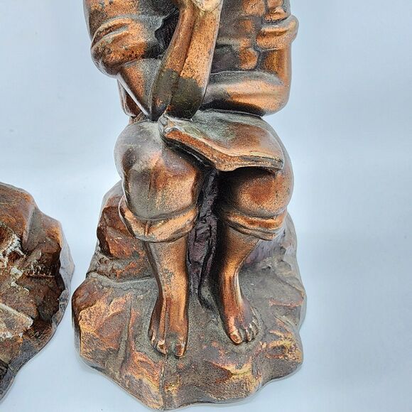 Pair of Antique Bookends Boy Reading Cast Metal Bronze Finish Office Decor MCM - Picture 10 of 15